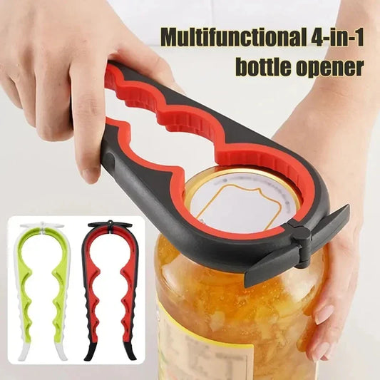 4-in-1 multifunctionele blikopener, flesopener, dopopener, antislip, robuuste roestvrijstalen keukentool