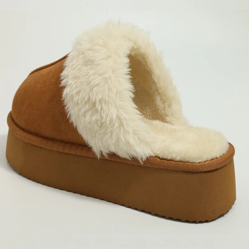 Women's Fluffy Plush Winter Shoes With Thick Sole Fuzzy Slides Suitable For Indoor and Outdoor Use With Anti-Slip Platform Fur Slippers