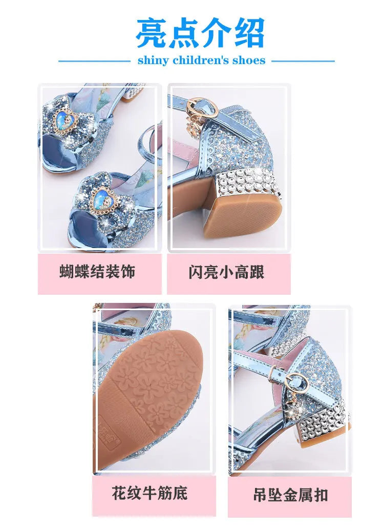 Kid fashion shoes Girls Sandals Frozen 2 Elsa Princess Shoes Little Girls Crystal Shoes Children High Heels Catwalk Show Shoes