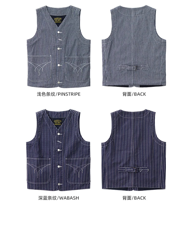 2024 Autumn New American Retro 12OZ Denim Cargo Vest Men's Simple 100% Cotton Washed Old Casual Multi-pocket Waistcoat Jacket