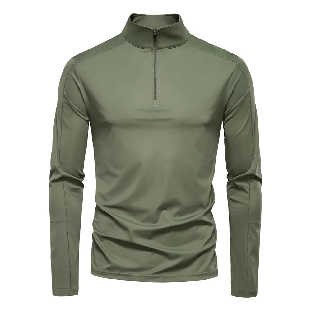 Men's UPF100+ Sun Protection Long Sleeve Shirt Solid Colour Zipper Outdoor Shirts Stand Collar Quick Dry T-Shirts