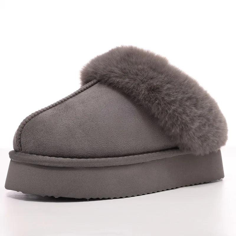 Women's Fashion Fur Winter Slippers With Thick Sole Fluffy Fuzzy Slippers and Anti-Slip Platform Slides Plush Shoes