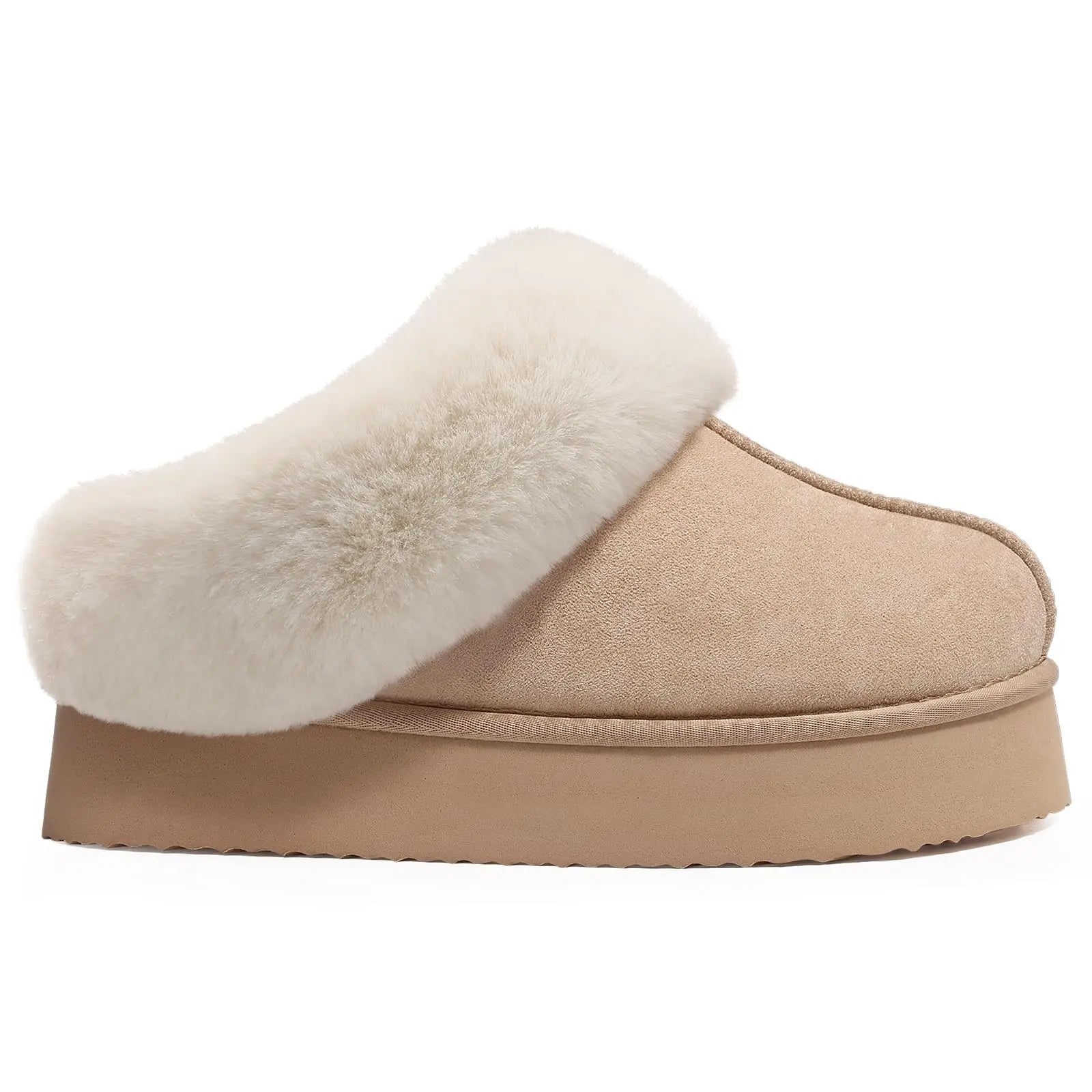 Women's Fashion Fur Winter Slippers With Thick Sole Fluffy Fuzzy Slippers and Anti-Slip Platform Slides Plush Shoes