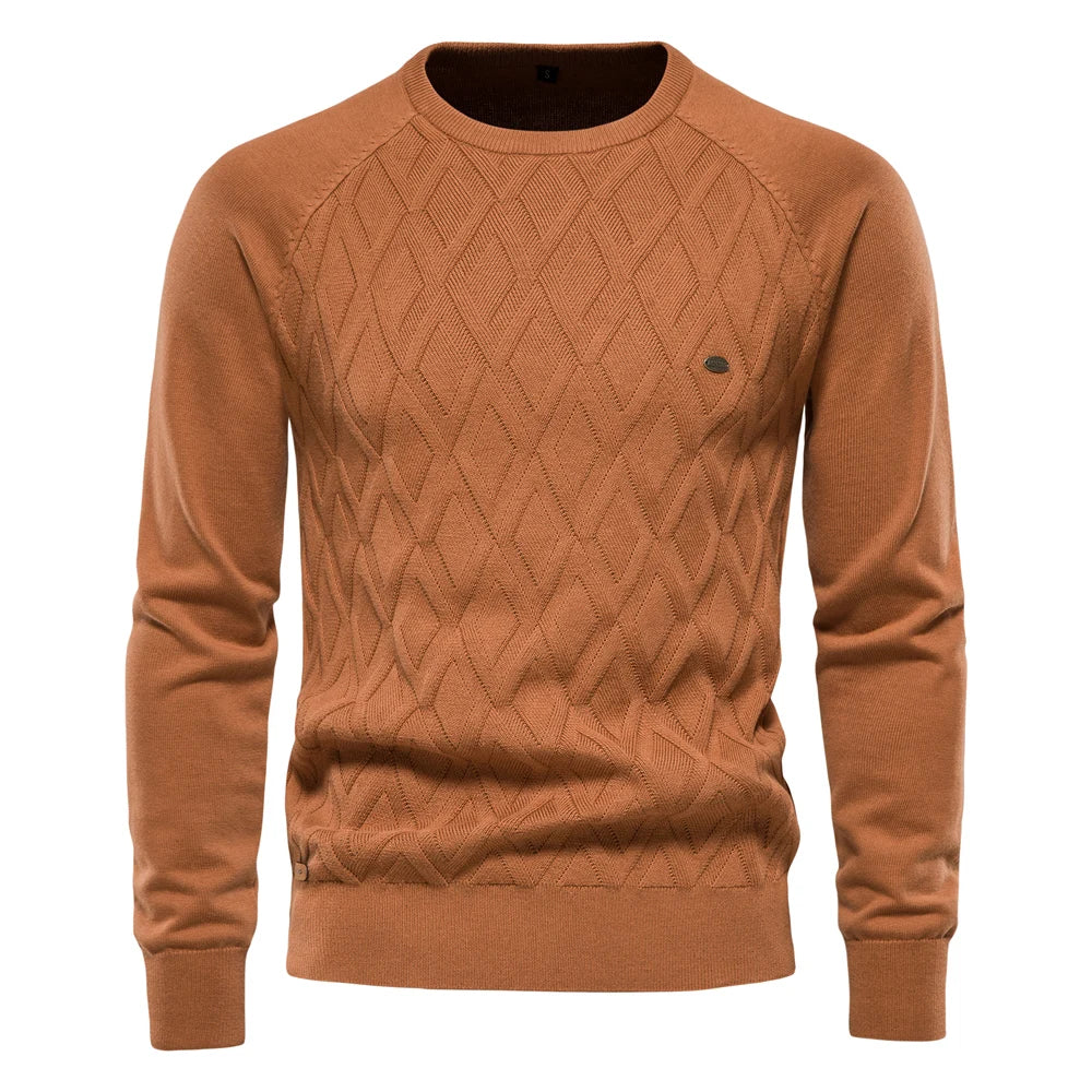 Men's Argyle Solid Colour O-neck Long-Sleeve Knitted Sweaters - Pullover Winter Warm Sweaters