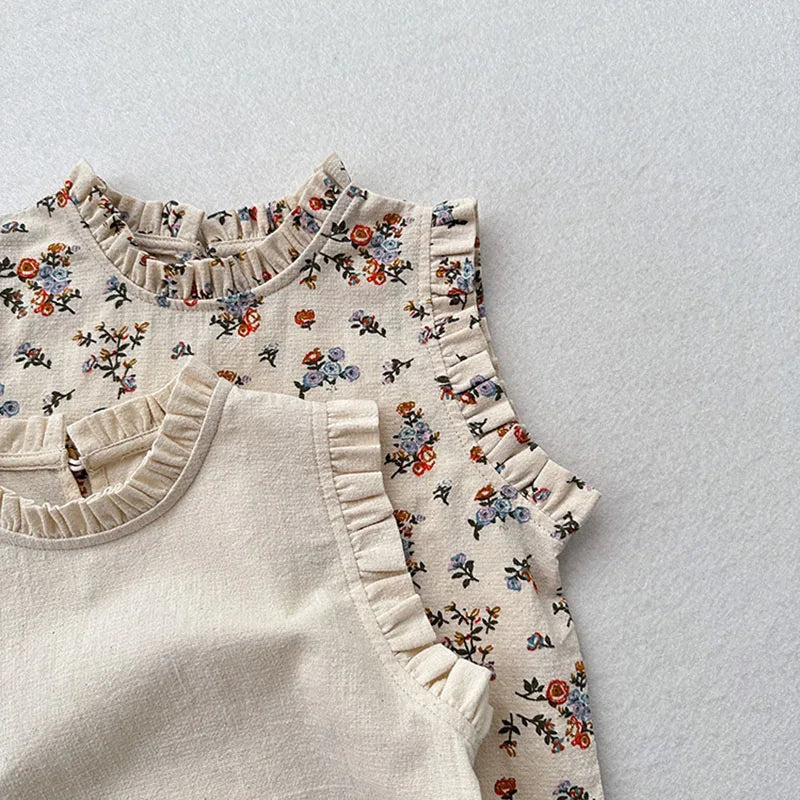 Summer Kids Vest Girls Boys Sweet Floral Sleeveless Tops Children Outwear Clothes 1-6T Unisex