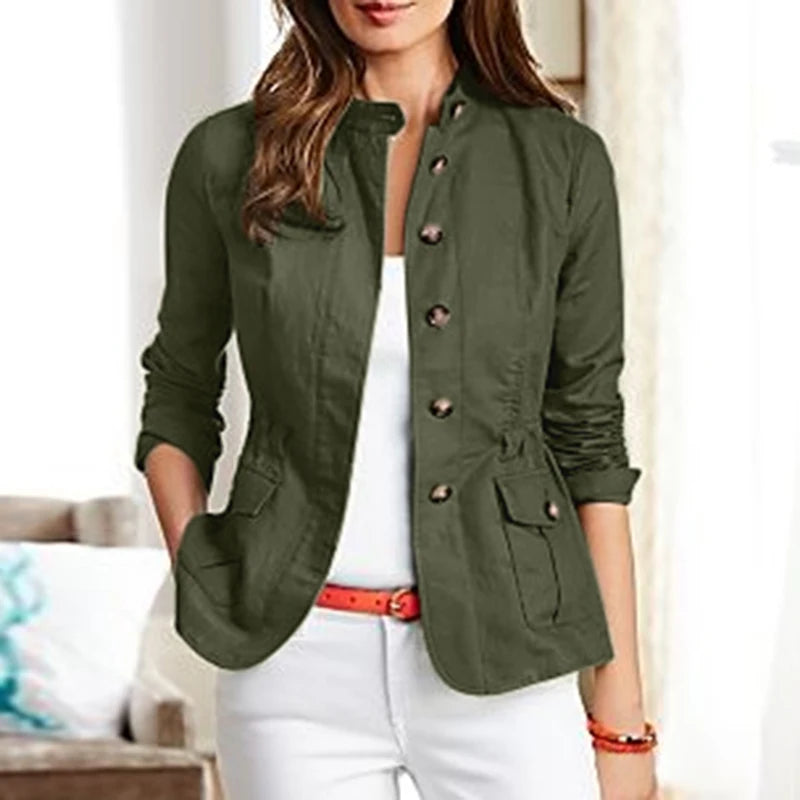 Autumn Fashion Work Over Shirts Woman Long Sleeve Stand Collar Cargo Shirts Casual Streetwear Camacas Vintage Outwear