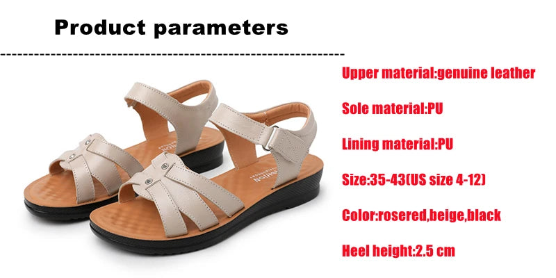 Women's Female Ladies Mother Genuine Leather Sandals Platform Shoes Non Slip Summer Cool Beach Hook Loop Plus Size 42 43