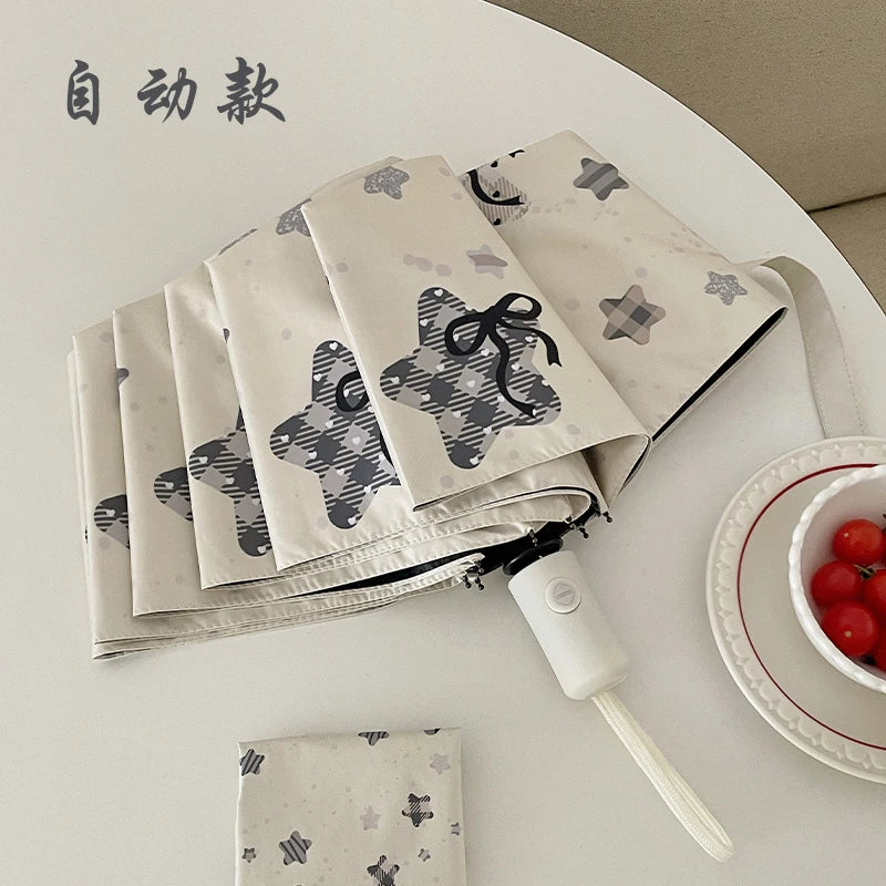 Automatic Fold Umbrella | All-Weather UV Sunshade | Ins Style Black Glue Design