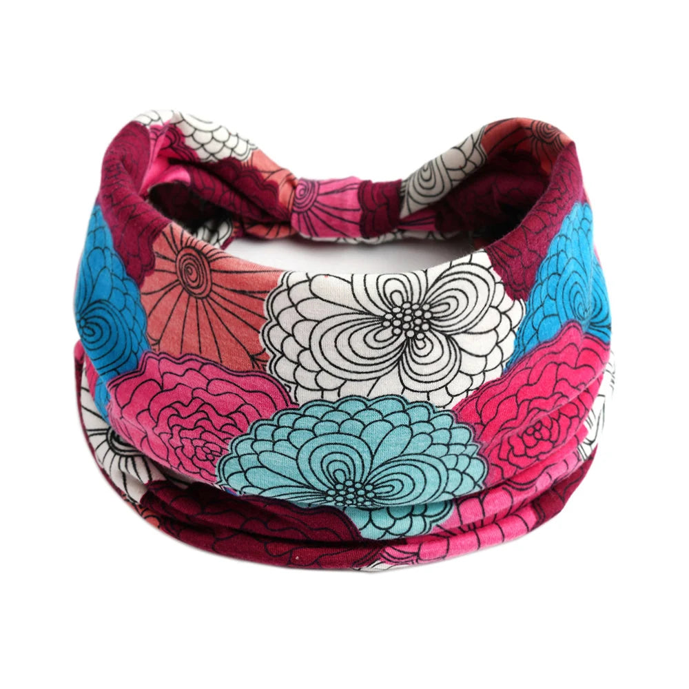 Bohol Headbands Women Wide Knotted Hairbands Elastic Turban Head Bands Non-Slip Floral Yoga Sports Sweatbands Workout Head Wraps
