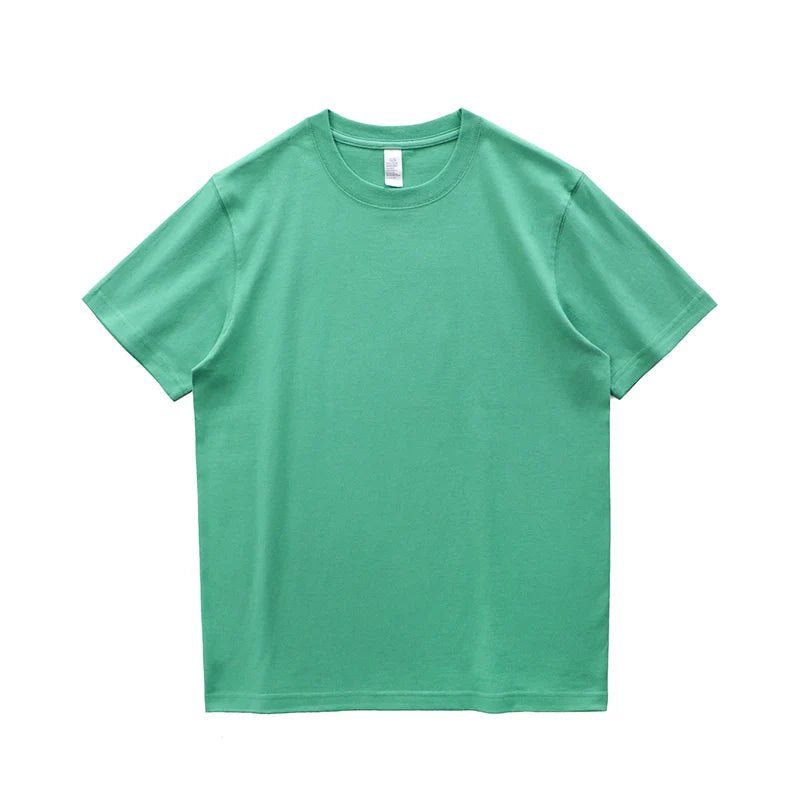 2025 Zomer Nieuwe Amerikaanse Retro 245G Korte Mouw O-hals Effen Kleur T-shirt Herenmode Eenvoudige 100% Katoen Gewassen Casual Tops