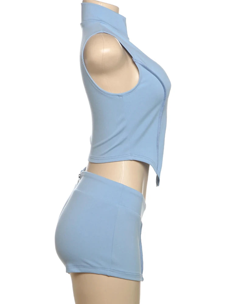 Lijnen Patchwork 2-delige set Dames Rits Cardigan Onregelmatige Crop Top + Skinny Peach Hip Shorts Eenvoudige Sportieve Straatkleding