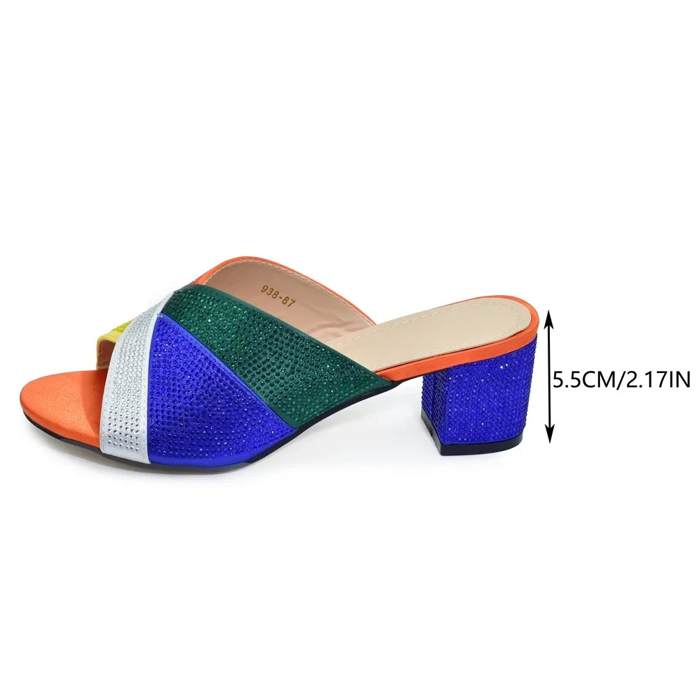 African Women Wedding Shoes Bride Shoes Luxury Elegant Low Heels Rhinestone Lady Slippers Sandals Nigerian Pumps