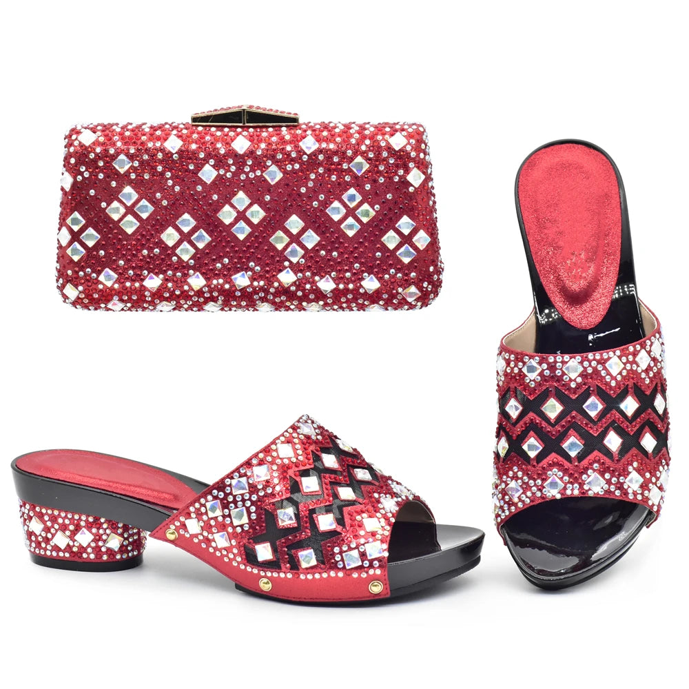 Italian Women Wedding Shoes and Bag Set Decorated with Rhinestone Shoes for Women 2025 Designer Luxury Elegant Pumps