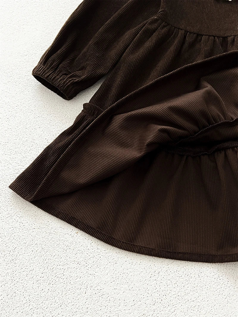 Spring Autumn Girls' Dress Corduroy Long Sleeve Lace Ruffled Collar Dress for Kid's Children's Clothing 2-6Y Girls