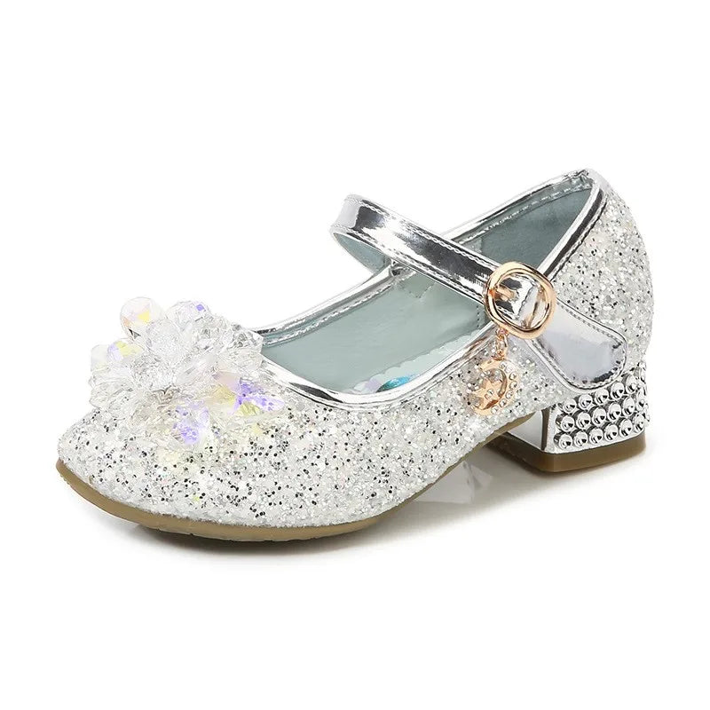 Frozen Elsa Princess Meisjes Leren Kristallen Schoenen Glitter Casual Hoge Hakken Meisjes Sandalen Roze Blauw Zilver Elsa Schoenen