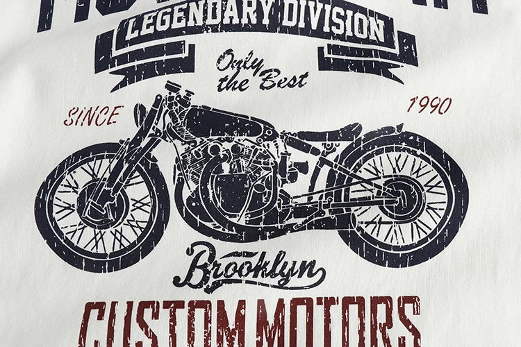 Summer American Retro Short Sleeve O-neck Letter Motorcycle Printed T-shirt Men's Fashion 100% Cotton Washed Casual Youth Tops