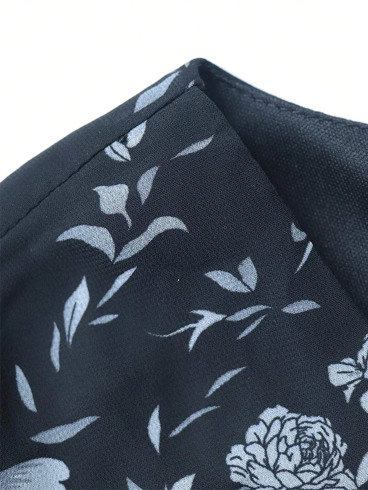 Women's Elegant Random Floral Printed Casual Plus Size Long Dresses With V-Neck Lace Mesh Suitable For Female Party and Evening Dresses