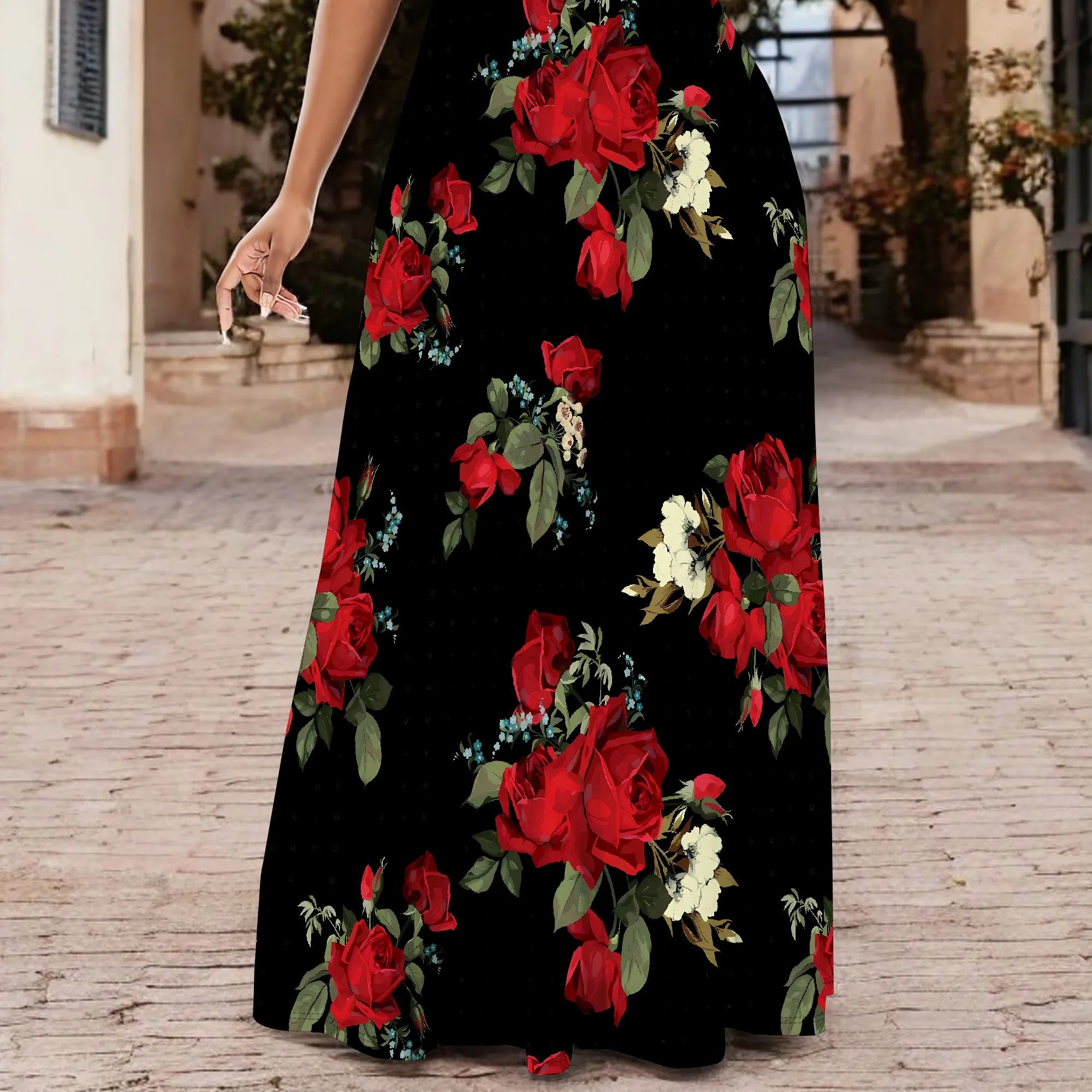 Summer Off Shoulder Floral Print Maxi Dress Elegant Short Sleeve Vacation Outfit