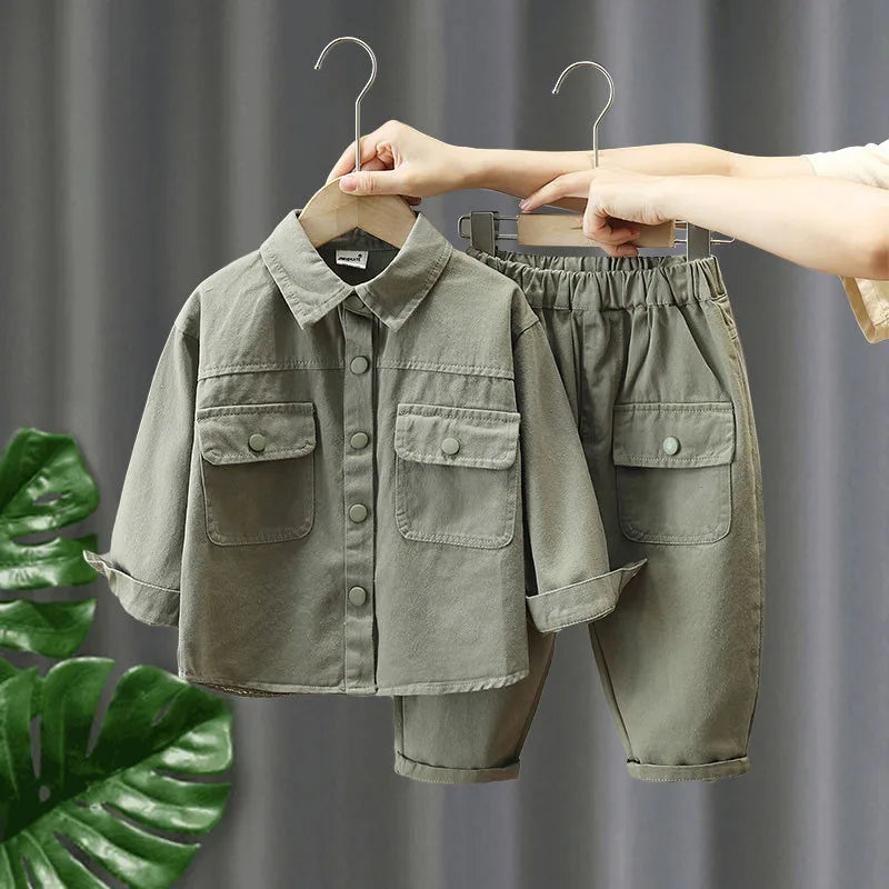 Spring Kids Clothes 2PCS Set Children Solid Colour Thin Style Coat + Pants Boys Girls Outwear 12M-7T Unisex