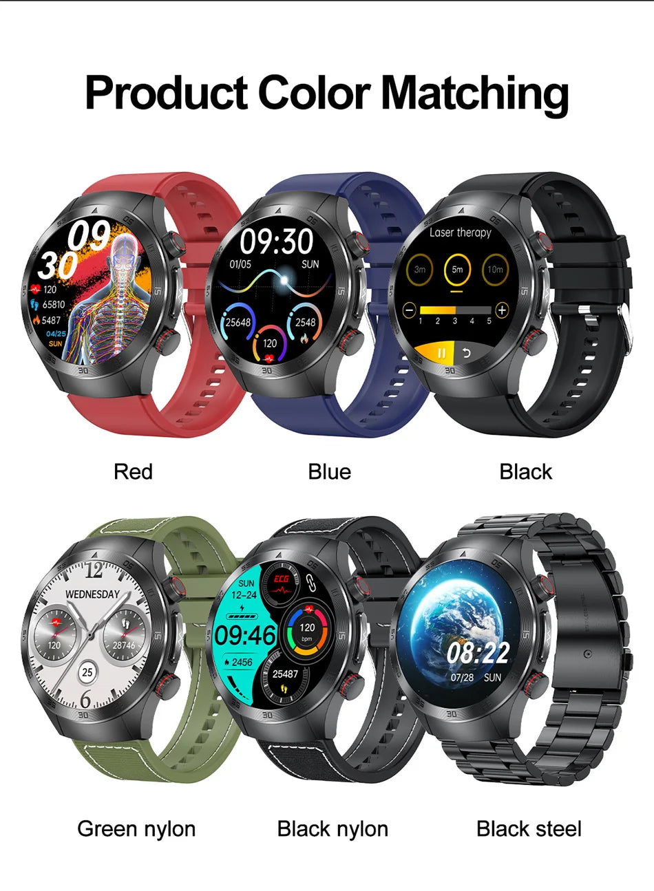 2025 New Smart Watch ECG+PPG Laser Treatment Blood Lipid Heart Rate Blood Pressure Health Sport Smartwatch For Men - Compatible with Huawei & Xiaomi IOS