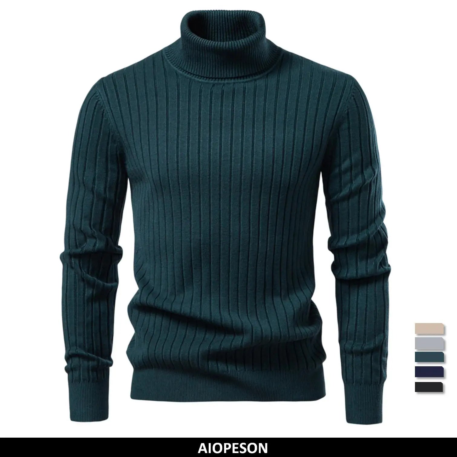 Men's Turtleneck Sweater Solid Colour With Striped Pullover Warm Knitwear Winter Casual High Quality Male Sweater