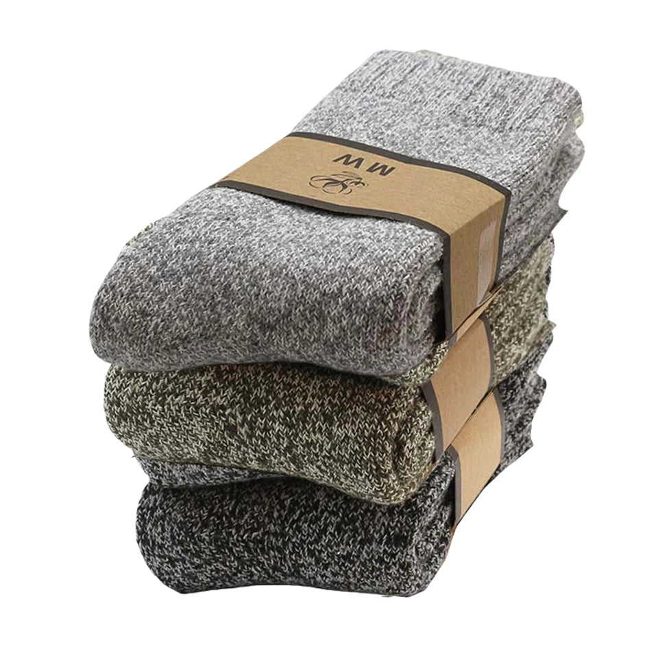 3/5 Pair Winter Men's Merino Wool Socks Super Thick Warm High Quality Harajuku Retro Snow Casual Anti-Freeze Cashmere Socks For Men