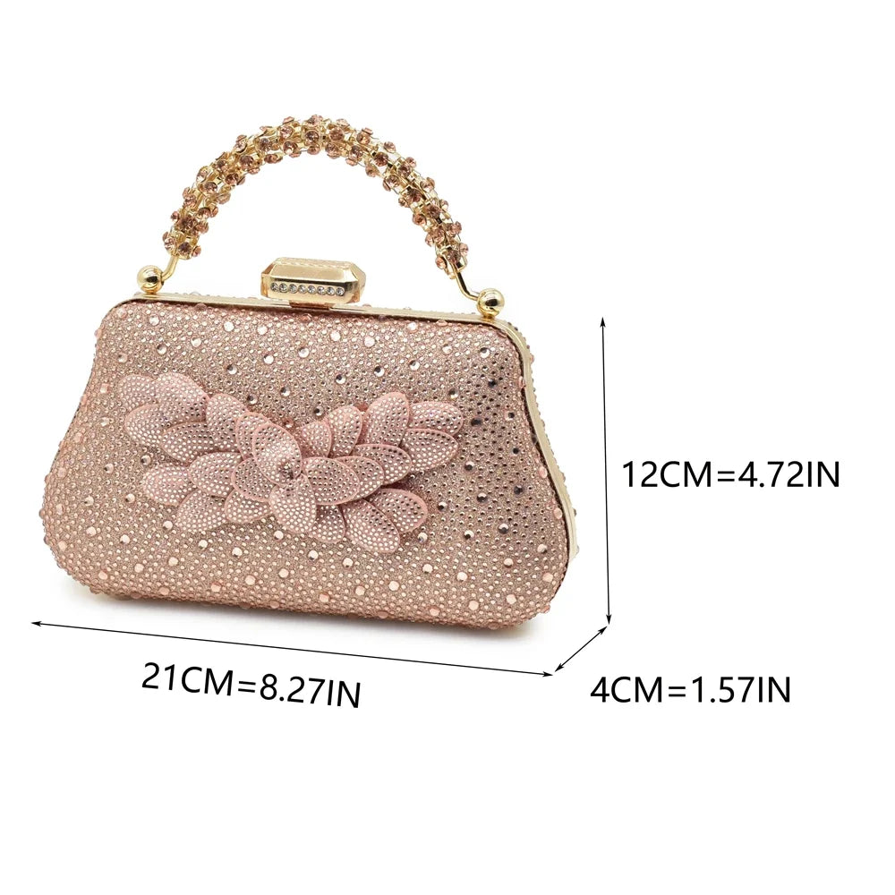 New Pointed Toe Heels with Small Bag Nigeria Fashion Party Women's Shoes and Bags Decorated with Rhinestone Wedding Shoes Bride