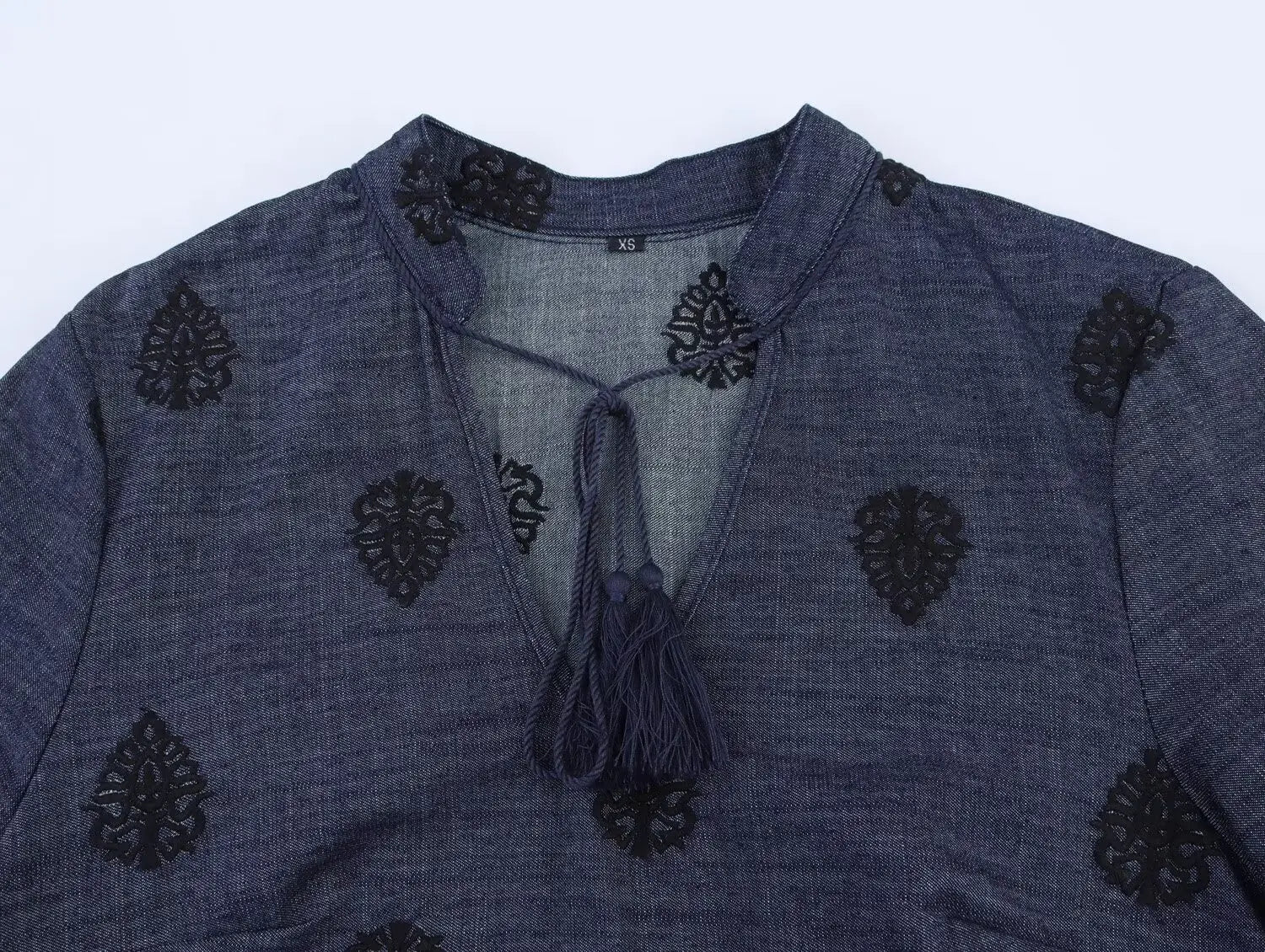 Vintage Women Long Sleeve V Neck Embroidered  Blouse Spring Summer 2025 Streetwear Tops Blusas Mujer