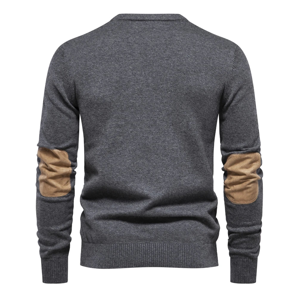 Men's Autumn Cotton Sweater O-Neck Patchwork Sleeve Pullovers Solid Colour Warm Winter Sweaters For Men
