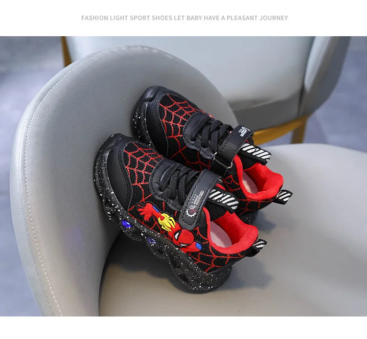 Disney LED Casual Sneakers - Fashion Red Black Spring Boy Mesh Outdoor Light-Up Shoes | Non-Slip Children Footwear, Sizes 21-30