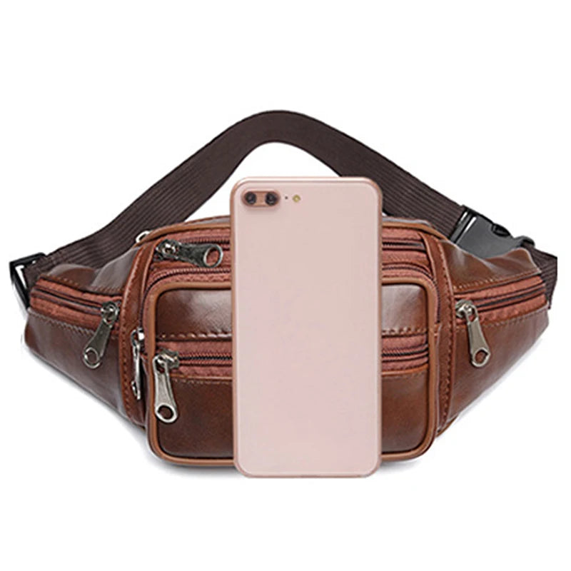 Men’s PU Leather Waist Bag – Luxury Fashion Fanny Pack & Crossbody Belt Bag for Travel & Everyday Use
