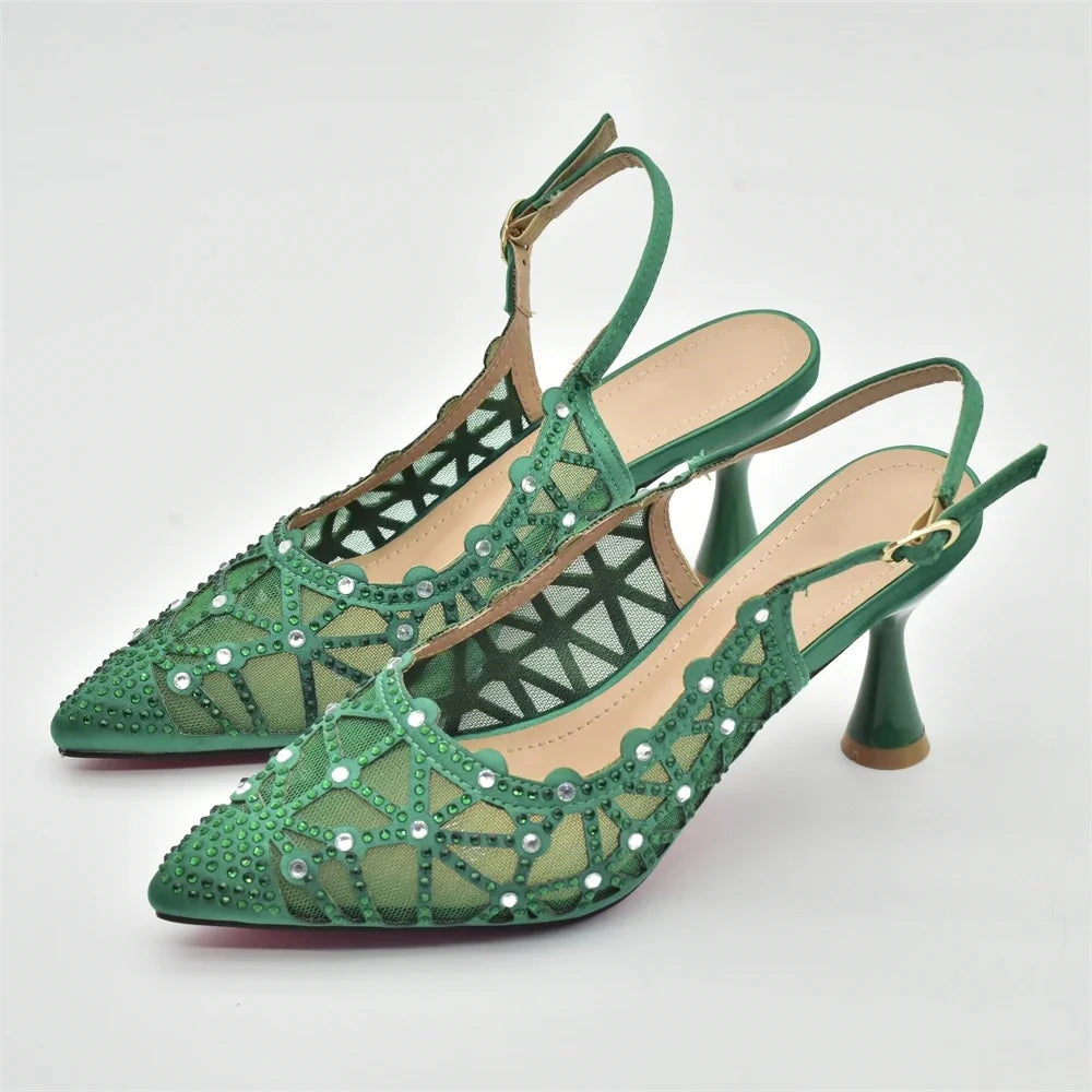 Hollow Design Trendy African Matching Shoes and Bags Italy Rhinestone Women Party Pumps for Women Elegant Wedding Shoes Bride
