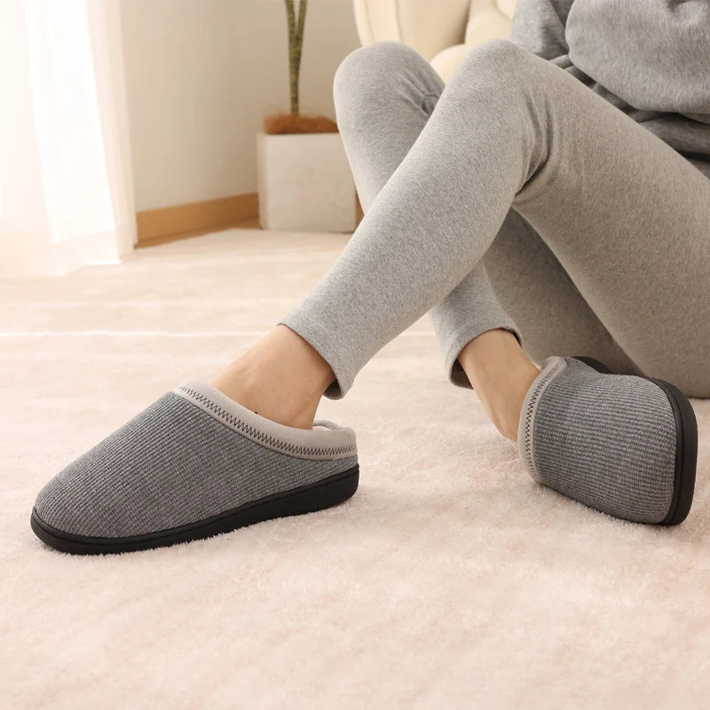 Men's Winter Warm Cotton Shoes Soft Memory Foam Casual Indoor Flat Slides Short Plush Male Fluffy Home Slippers