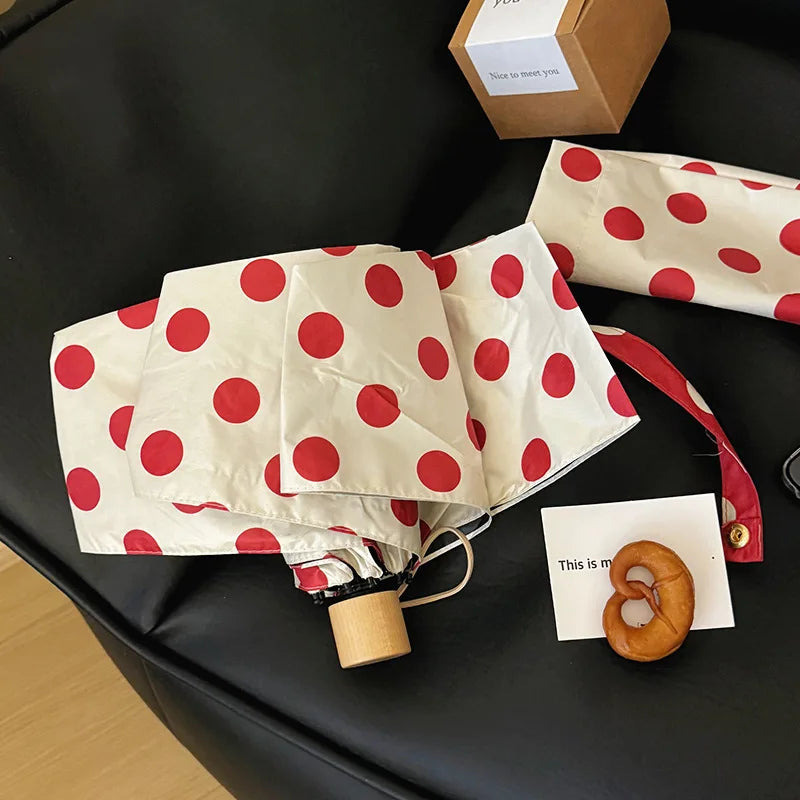 Large Polka Dots AutoOpen/Close Women’s Retro Aesthetic 2-in-1 Umbrella - UPF 50+ Protection 3-Fold Compact, Windproof & Stylish