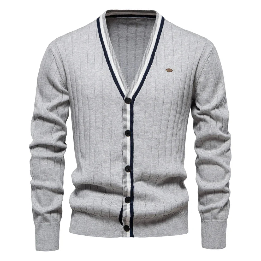 Men's Cotton Cardigan Sweater V-Neck Button-Up Casual Youth Knitted Sweaters for Men