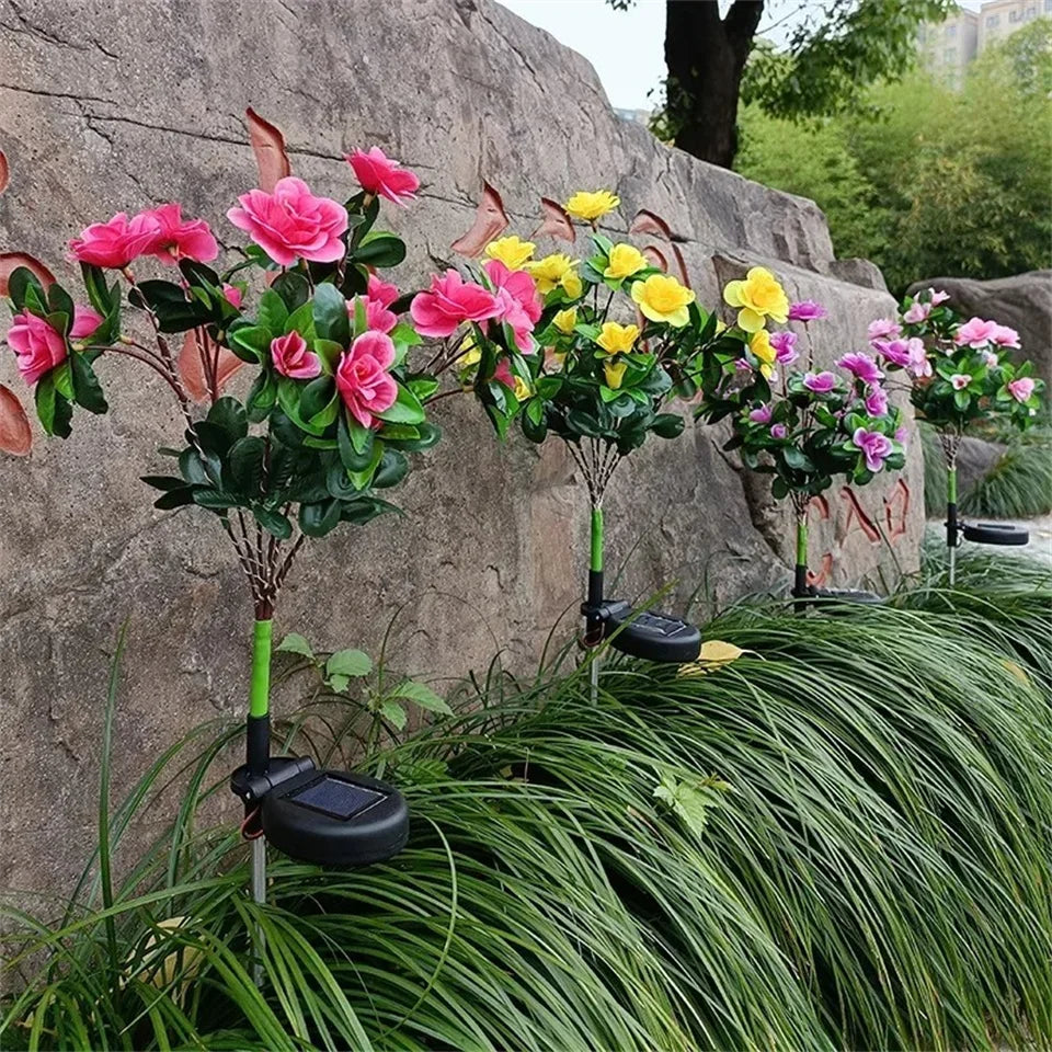 LED Solar Light Azalea Flowers Garden Lamp Home Decorative Light Landscape Orchid Rose LampYard Lawn Path Holiday Wedding Lights