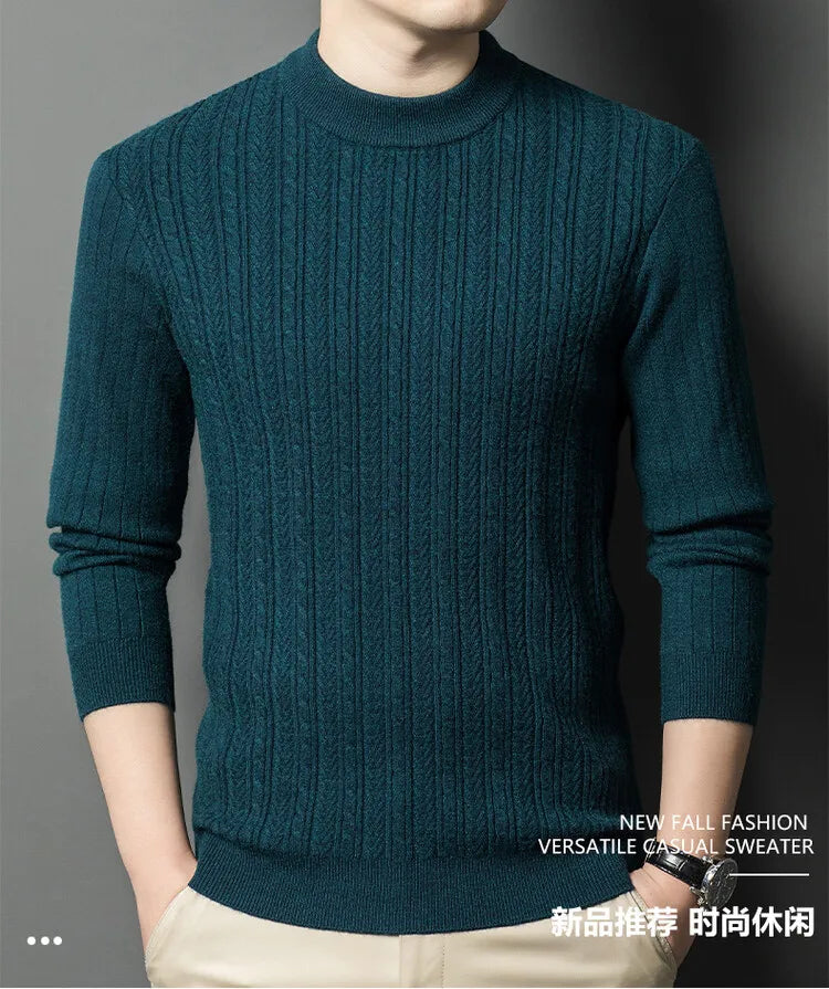 Men's Autumn and Winter Warm Turtleneck O-Neck Sweater, Thickened Slim-Fit Bottoming Shirt, Fine knitted Sweater Sizes M-4XL