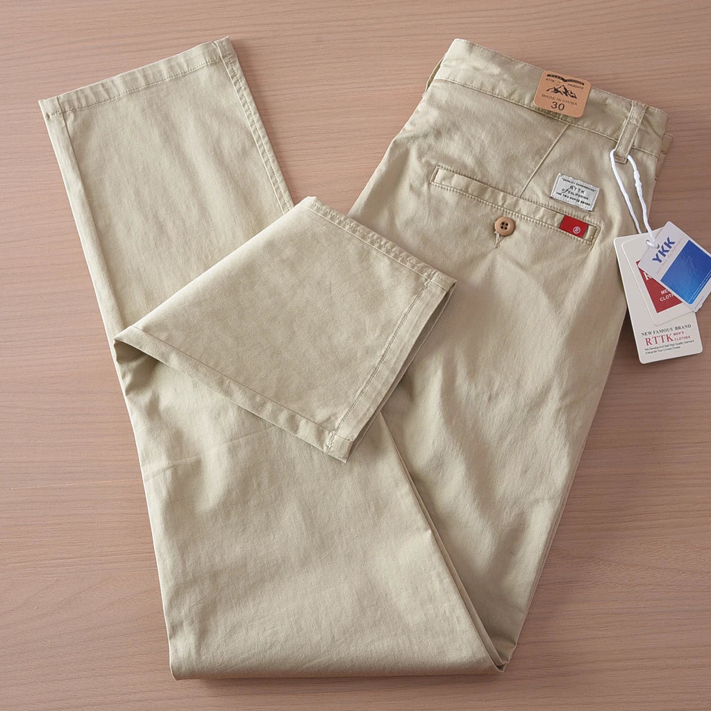 2025 Zomer Nieuwe Amerikaanse Retro Dunne Micro-Elastische Casual Broek Heren Eenvoudige 97% Katoenen Slim CHINO Business Rechte Broek