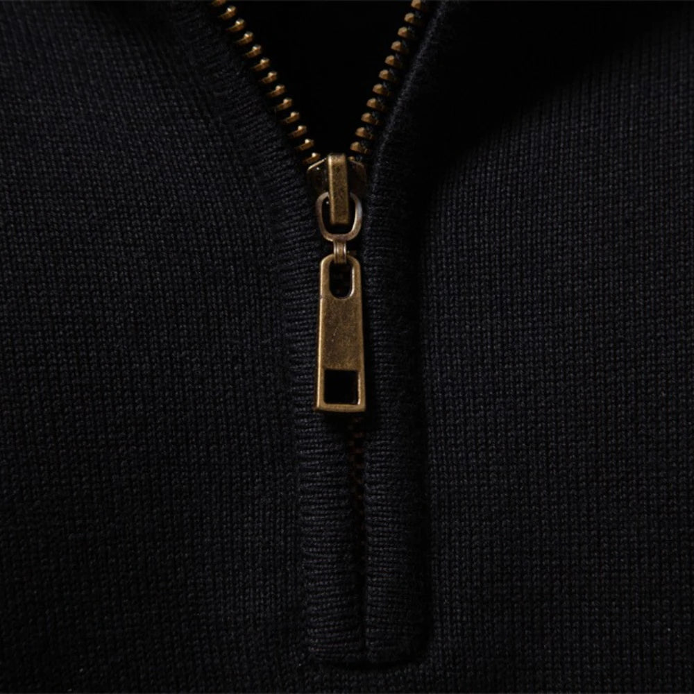 Men's Zipper Sweater Striped Design Knitted Warm Half-Zip Pullover Autumn Winter Outdoor Casual Men's Sweatshirt