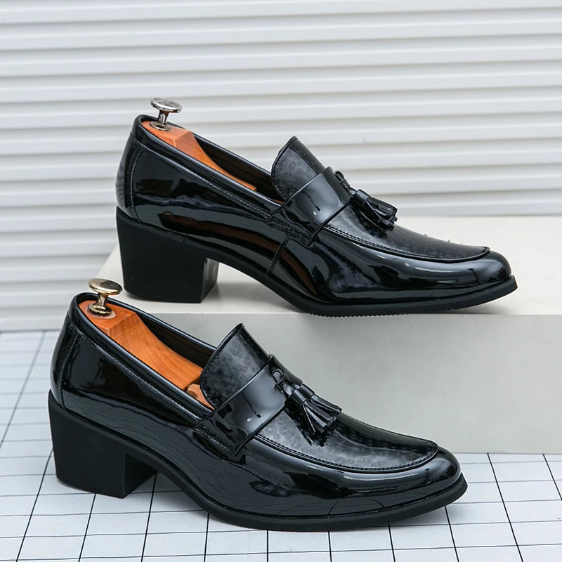 Height Increasing Male Formal Dress Shoes High Heel Men Popular Wedding Oxfords Black Silver Adult Leisure Casual Shoes
