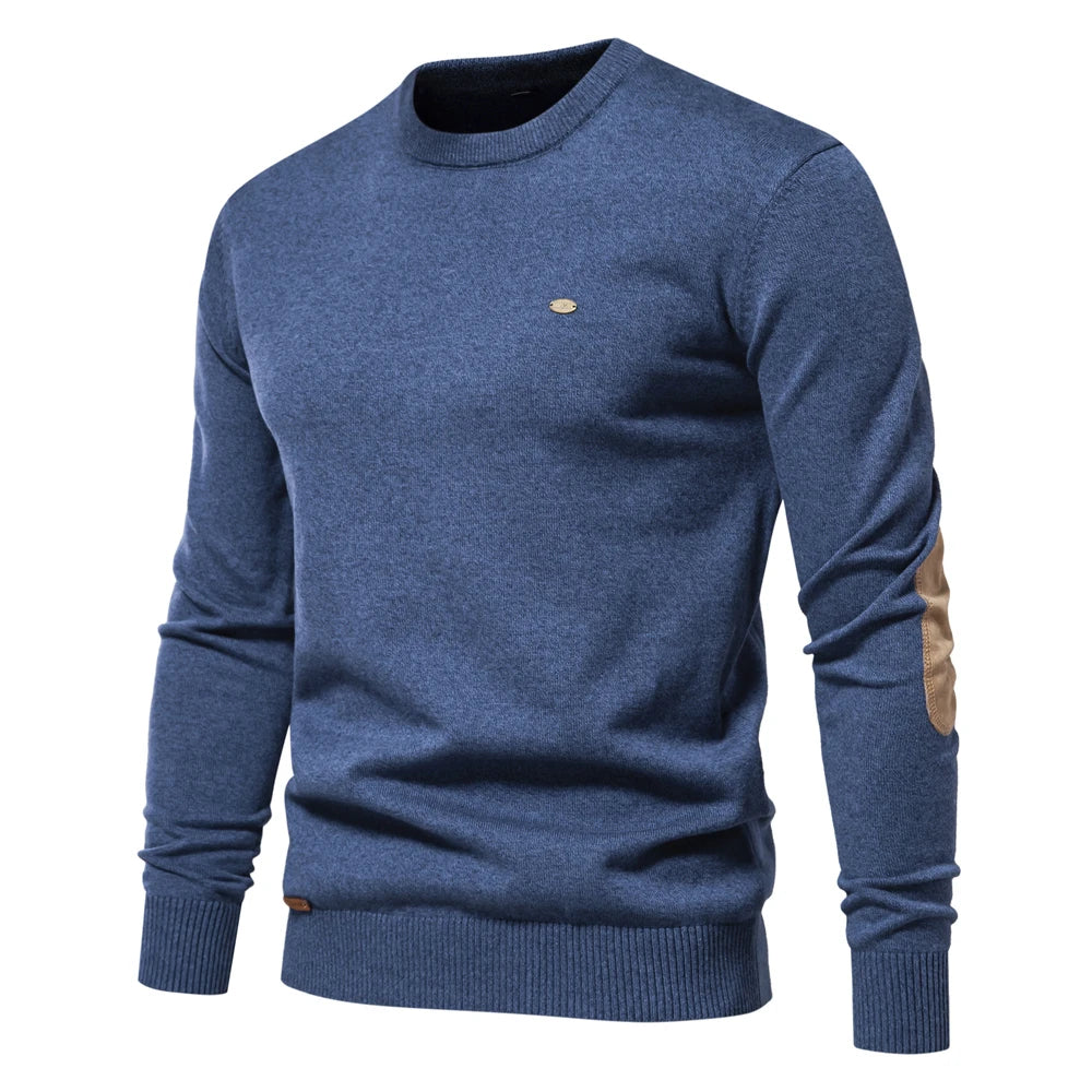 Men's Autumn Cotton Sweater O-Neck Patchwork Sleeve Pullovers Solid Colour Warm Winter Sweaters For Men