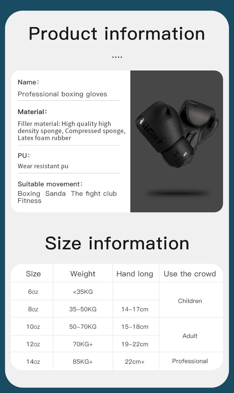 Professional Boxing Gloves 8oz–16oz – Muay Thai & MMA Training Gloves for Men and Women Combat Sparring & Fitness
