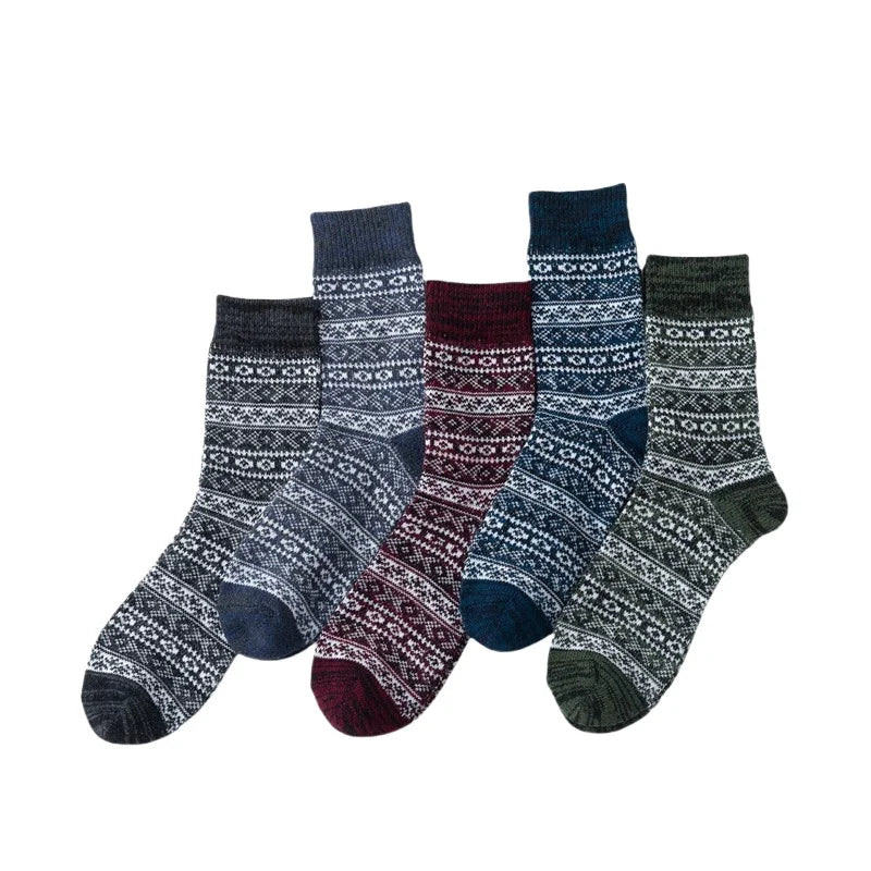5 Pair Winter New Thick Warmth Harajuku Retro Fashion Casual Wool High Quality Cotton Socks For Men