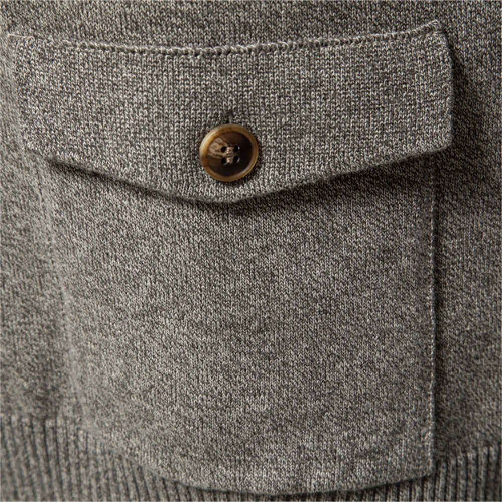 Men's Knitted Stand Mock Neck Cotton Cardigan Casual Social Autumn Button-Up Sweater Jacket for Men