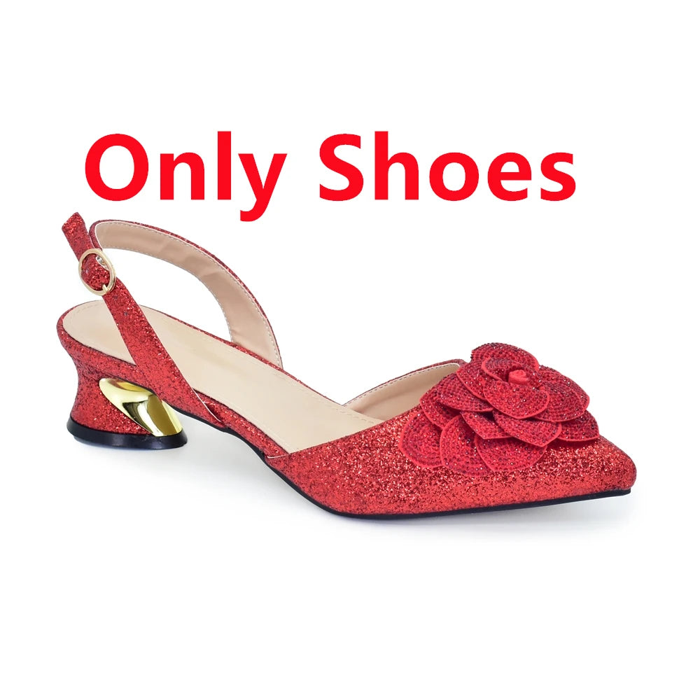 Designers Ladies Luxury Italian Party Shoes and Bag Set for Women Rhinestone-Decorated Suitable for Bride's Wedding