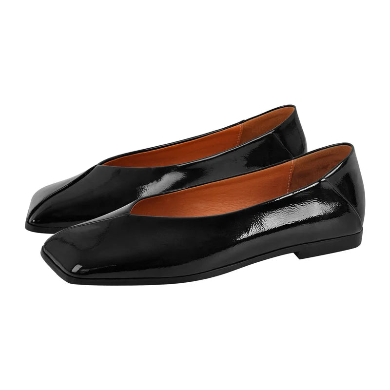 Women Square Toe Flats Metallic Leather Stylish Casual Shoes Silver Fashionable Loafer Flats