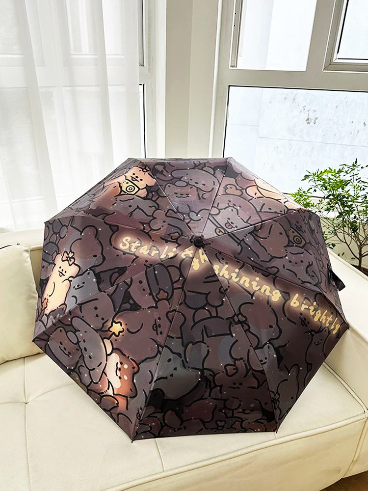 Automatic Fold Umbrella with Shiny Puppy Design | All-Weather UV Sunshade | High - End Ins Style for Women