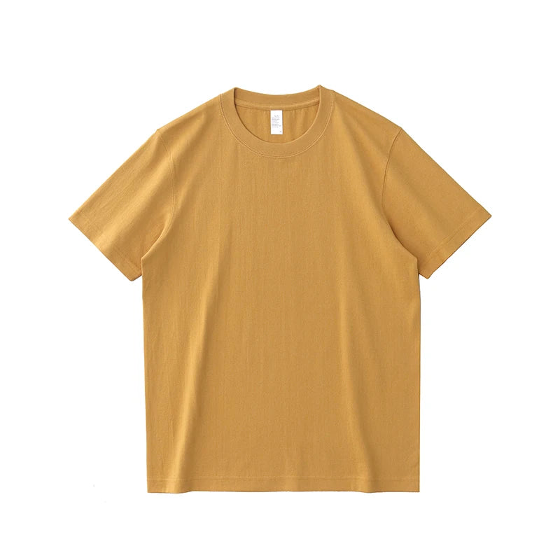 2025 Zomer Nieuwe Amerikaanse Retro 245G Korte Mouw O-hals Effen Kleur T-shirt Herenmode Eenvoudige 100% Katoen Gewassen Casual Tops