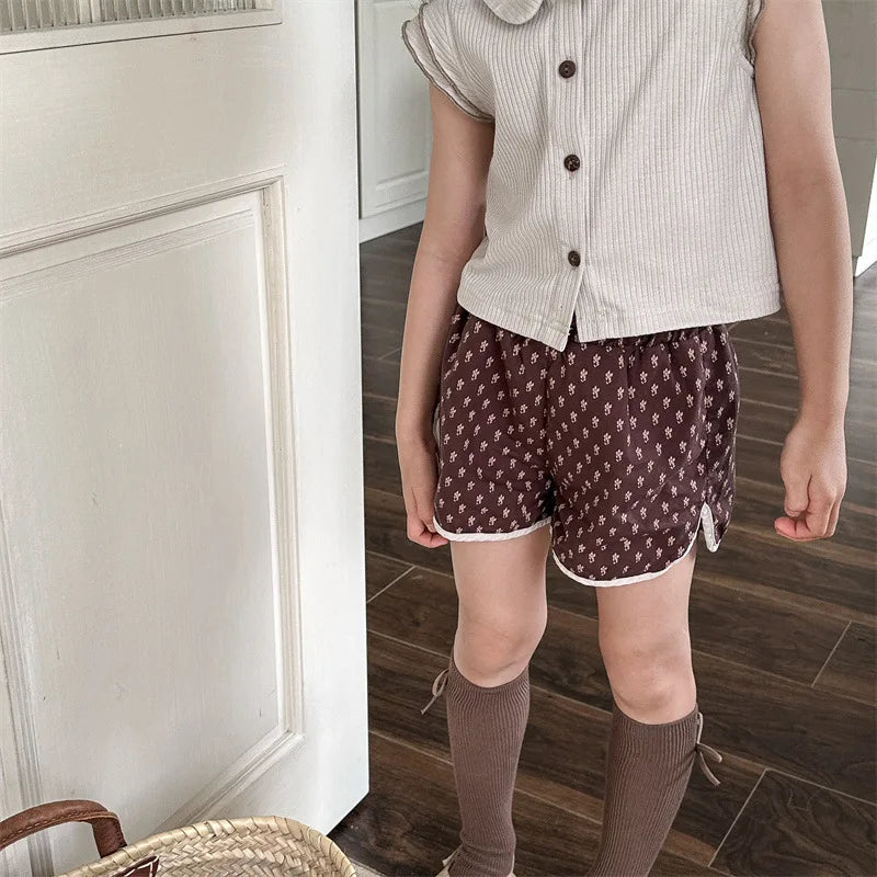 2025 Zomer Nieuwe Baby Meisjes Schattige Bloemen Shorts Kinderen Losse Katoenen Shorts Veelzijdige Kinderprint Casual Shorts Peuterkleding 4-6Y Unisex