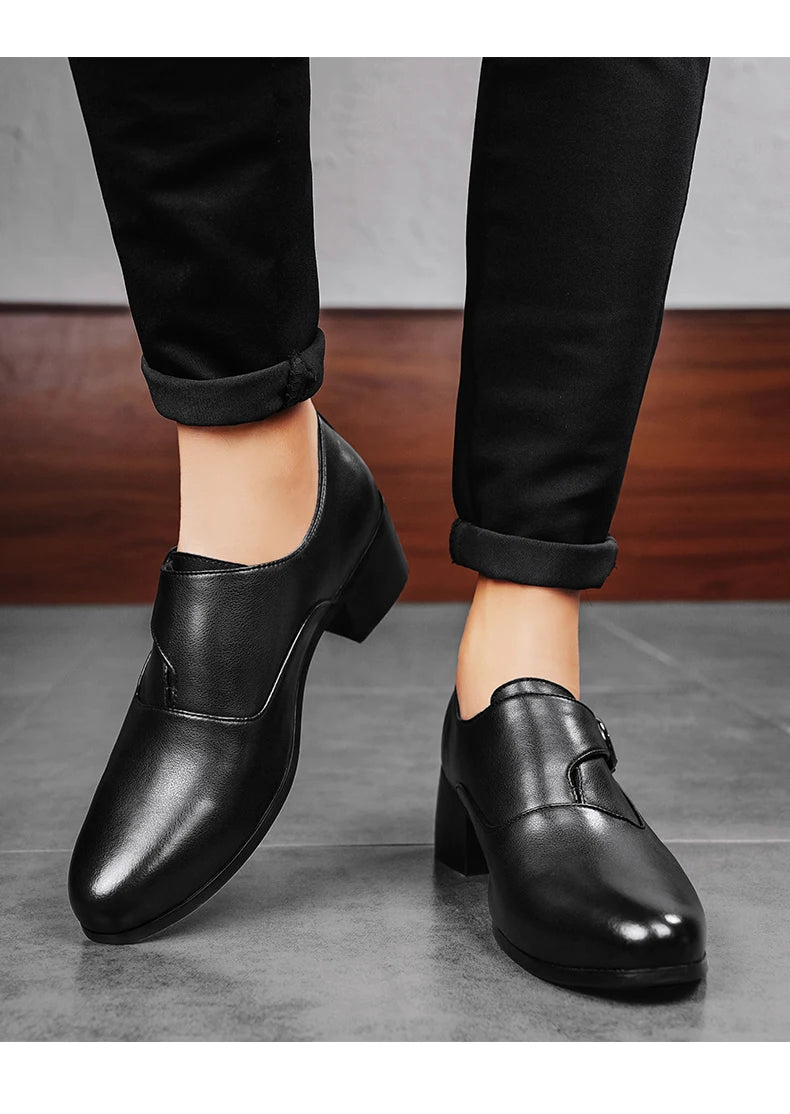 Stylish Men Formal High Heel Dress Shoes Trendy Style Male Business Officer Oxfords Fashionable Youth Party Evening Shoes